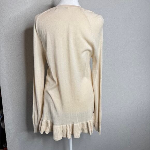 Claudia Nichole Luxury Silk/Cashmere Cream Ruffle Pullover Sweater Sz Med - Picture 2 of 12